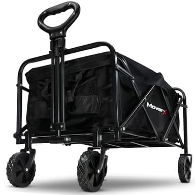 MoverX 70L Festival Trolley on Wheels, Folding Wagon, Portable Camping Cart, Collapsible Foldable Trolly for Beach Outdoor Garden Picnic Shopping Fishing, Wide Wheels, Adjustable Handle, Black