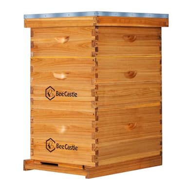 BeeCastle Bee Hive 10 Frame Complete Beekeeping Kit, Wax Coated Pine Frames & Foundations, 2 Deep & 1 Medium Hive Boxes, Brown, Wood, Bee, Animal Shelter