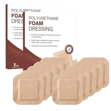 Silicone Foam Dressing with Adhesive Border 5 cm x 5 cm Waterproof Wound Dressing Bandage Absorbent Silicone Foam Pads for Wound Care Gentle Border 10Pcs