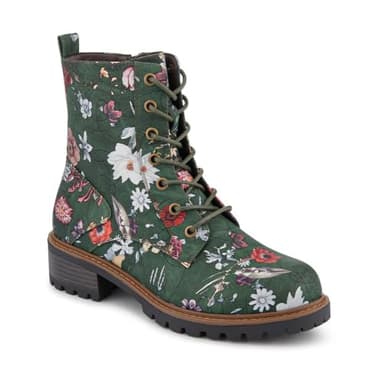 Pavers Wide Fit Lace Up Ankle Boots - Green Floral Size 5