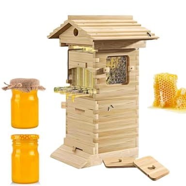 Complete Beehive Starter Kit with Observation Windows and Honey Flow Feeder for Garden Pollinators