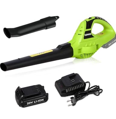 bigzzia Cordless Leaf Blower with 20V Li-ion Battery, Electric Garden Blower, 2-Speed, Detachable Tubes, 3.3 IBS Lightweight, 209CFM Blower for Leaf Dust Snow