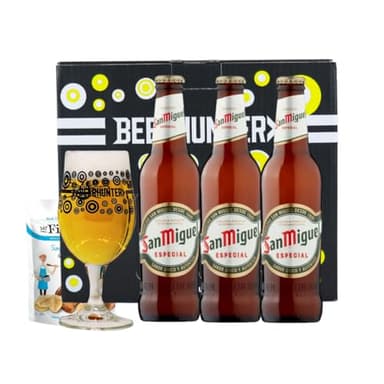 San Miguel Especial Spanish Lager 330ml Bottles Gift 3 Pack with Branded Glass - World Beer Gifts for Men and Women, Beers and Lagers Offers, Craft Beer Gift Set, Mens Birthday Gifts for Him for Her