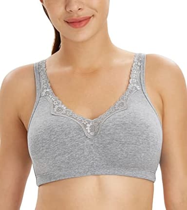 Lemorosy Comfort Plus Size Women's Lace Cotton Bras Full Coverage Non-Foam Wireless Underwear(Grey,48B)