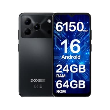 DOOGEE Note 56 SIM-Free & Unlocked Mobile Phones 2026 - Android 16, 6150mAh Battery Phone, 6.56" 90Hz Display Smartphone, 24GB+64GB/2TB, 3.5mm Headphone Jack, 4G Dual Sim/Face Unlock/GPS/5G WiFi-Black