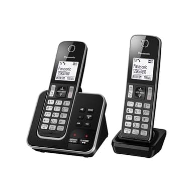 Panasonic KX-TGD622 Cordless Home Phone with dedicated call block key for easy call block registration and Digital Answering Machine – Black and Silver (Pack of 2)