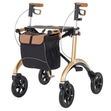 Saljol Carbon Rollator, 12lb Lightweight Rollator with Seat Bag Foldable Outdoor Walking Frame Seat Height 62cm Gold