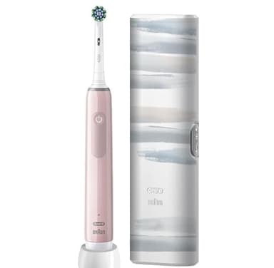 Oral-B Pro 3 Electric Toothbrushes Adults, 1 Toothbrush Head & Travel Case, 3 Modes with Teeth Whitening, 2 Pin UK Plug, Pink