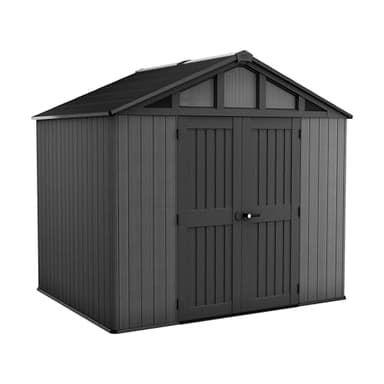 Keter Stronghold 10x8 Garden Shed – Grey | Steel-Reinforced Evotech Resin | Extra-Wide Double Doors (152.5cm) | Skylights + Windows | Ventilated & Weatherproof | Maintenance-Free Storage