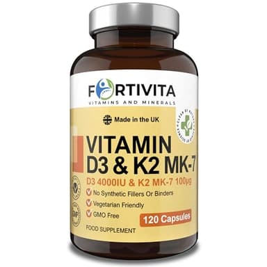 Vitamin D3 4000 IU & K2 MK-7 100mcg - High Strength Supplement for Bone & Immune Support - Vegetarian Friendly - No Synthetic Fillers - 120 Capsules (4 Month Supply)