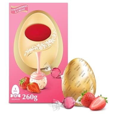 Easter Eggs Hamper for Easter Gifts - Large Strawberries & Cream White Chocolate Egg with Truffles 260g & Topline Easter Hanging Decoration. Great Chocolate Gifts for Women, Mum