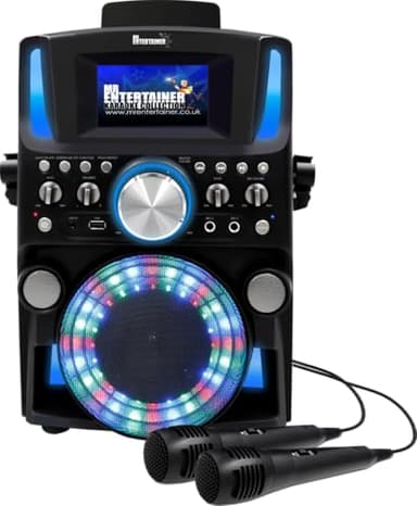 Mr Entertainer Groovebox Bluetooth CDG Karaoke Machine. Built in Screen & Disco Lights. Includes Songs & Microphones (Wired Microphones + 200 Songs)
