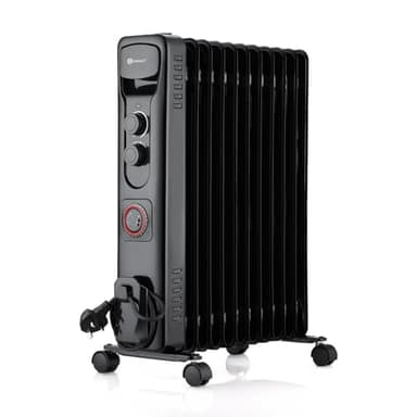 PureMate Oil Filled Radiator, 2500W/2.5KW - 11 Fin - Portable Electric Heater, 3 Power Settings, Adjustable Temperature and Thermostat, Thermal Safety Cut off & 24 Hour Timer
