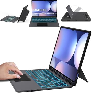 Keyboard Case for 14.6 inch Samsung Galaxy Tab S10 Ultra/S9 Ultra/S8 Ultra : 7 Color Backlit, Smart Touchpad, UK Layout Detachable Keyboard Cover for Galaxy Tab S10 Ultra /S9 Ultra /S8 Ultra