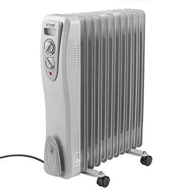 AMOS 2500W Electric Oil Filled Radiator Heater 11-Fin Portable Thermostat Heating Appliance with 3 Heat Settings, Safety Shut Off, and Power Indicator Light