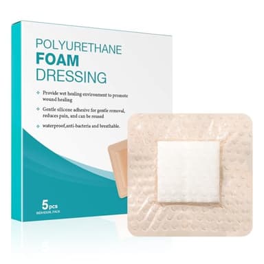 Silicone Foam Dressing 2x2 Silicone Foam Absorbent Dressing Soft Border Wound Dressing Waterproof Bandages for Pressure Sores Ulcer Treatment Box of 5