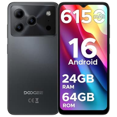 DOOGEE Note 56 Mobile Phones, Newest Android 16 Smartphone, 6150mAh, 8.45mm Ultra-Slim, 6.56" HD+ 90Hz, 24GB + 64GB/2TB Android Phones,4G Dual SIM Unlocked Mobile Phone, Face ID, GPS, OTG, FM-Black