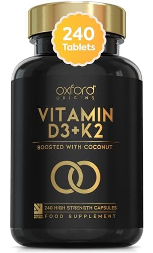 Oxford Origins Vitamin D3 K2 Capsules | Made in The UK | 4000 iu Vitamin D3 & 100mcg K2 MK7 | Boosted with Coconut MCTs for Absorption | 4 Month Supply - 240 Capsules