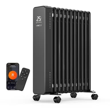 VonHaus Oil Filled Radiator – Digitial LED Oil Heater with Remote Control, WiFi Smart Compatible with Alexa/Google Home – Portable Electric Free Standing 2500W – 24 hour Timer, Adjustable Thermostat