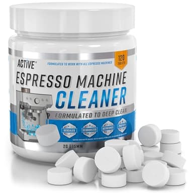Espresso Machine Cleaning Tablets Cleaner - ACTIVE Backflush Group-head Oil Remover Solution Tablet, Compatible with Sage, Breville Barista Max, Gaggia, Delonghi, Tassimo Bosch, Dolce Gusto - 120 Tabs