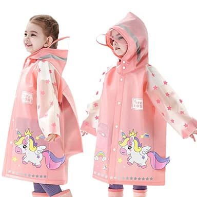 Fewlby Raincoat for Kids - Waterproof Poncho for Boys and Girls, Toddler Rain Jacket, Children's Cartoon Rain Wear, Reusable Suit, 3-4 Years M Size