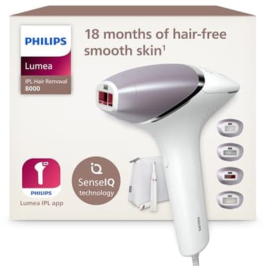 Philips Lumea 8000 Series IPL Hair Removal Device - Laser Hair Removal Alternative, SenseIQ Technology, 4 Attachments for Body, Face, Bikini and Underarms, Satin Compact Pen Trimmer, Model BRI949/00