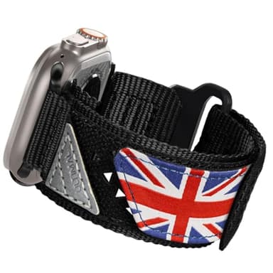ULTIMAL Compatible with Apple Watch Straps 49mm 46mm 45mm 44mm, Soft Nylon Hollow Out Breathable Band for iWatch Ultra 3/2/1 Series 11 10 9 8 7 6 5 4 SE SE2 SE3 (XL, Black UK Flag)