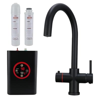 4-in-1 Boiling Water Tap Instant Hot Water Tap Boiling,Filtered Cold,Main Hot & Cold Kitchen Tap with Boiler and Filter WRAS Approved Matt Black