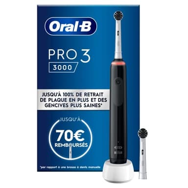 Oral-B Pro 3 3000 Electric Toothbrush Black, 2 Brushes, Designed by Braun