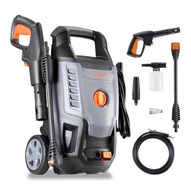 VonHaus Pressure Washer 1600W – Portable Power Washer for Patio, Car, Walls, Fences & More – Jet Wash Comes with Accessories and Attachments – 130 Bar Max Water Pressure, 6.5L Max Water Flow Per Min