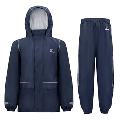 Zorax Navy Blue (11-12 Years) Waterproof Rain Suit Boys Girls Light weight Jacket and Trouser Unisex Windproof Raincoat and Pants Hooded Suit,Carry Bag