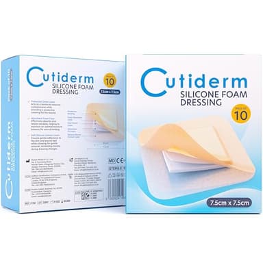 Cutiderm Gentle Silicone Foam Comfort Wound Dressing with Lite Border (7.5cm x 7.5cm (Pack of 10))