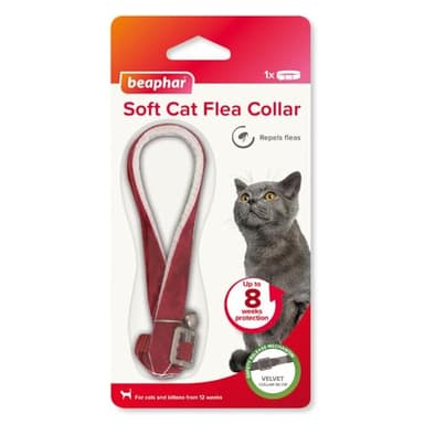 Beaphar – Soft Flea Collar for Cats – Repels Fleas For up to 8 Weeks – Adjustable Fit With Safety Mechanism – For Cats From 12 Weeks of Age – 1 x Velvet Collar – Colour May Vary