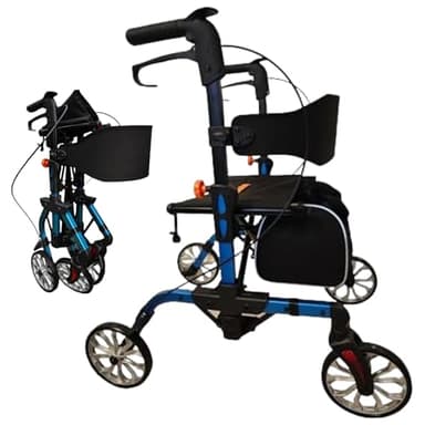 New Lightweight 4-Wheel Rollator Walker with Seat, Foldable and Adjustable Mobility Walker with Bag & Seat Zimmer Frame, Folding 2 Directions at The Same time - 9286