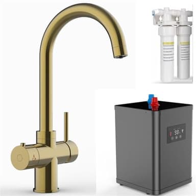 4in1 Instant Boiling Water TapBrushed Steel Kitchen Mixer with Hot & Cold Water Efficient Builtin Water Tank for Instant Boiling & Filtered Water Supply