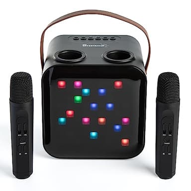 Karaoke Machine & Portable Speaker with 2 Wireless Microphones & Lights. Mr Entertainer Nano