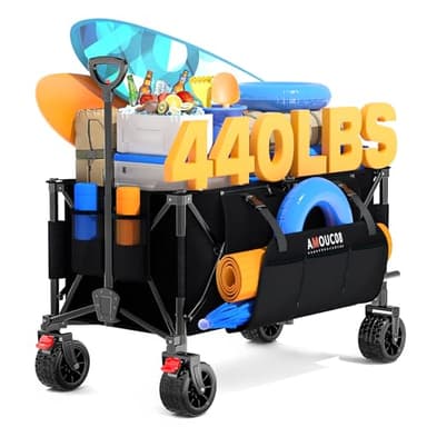 300L Large Trolley on Wheels, Heavy-Duty Folding Camping Trolleys with All-Terrain Wheels, 440 lbs Capacity, Compact Festival Trolley for Camping, Beach, Sports, and Outdoor Hauling