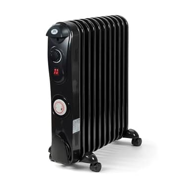 PREM‑I‑AIR 2500W / 2.5kW 11‑Fin Portable Electric Oil Filled Radiator Heater with Adjustable Thermostat, Timer, Castors, Safety Tip‑Over Switch & Thermal Cut‑Off – Quiet Operation – Black