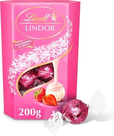 Premium Smooth Melting Chocolate Truffles 200g - Best gift for Any occasion (Lindt Lindor Strawberries & Cream Chocolate Truffles 200g)