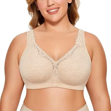 Delimira Women's Non Wired Bras Full Coverage Cotton Comfort Bra Plus Size Non Padded Soft Bras Oatmeal Heather 38D