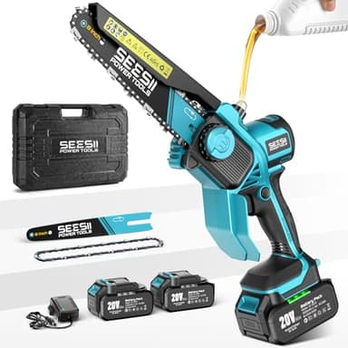 SEESII Mini Chainsaw Cordless 8 Inch & 6 Inch: Electric Battery Powered Chainsaw,2026 Upgraded Brushless Chain Saw with 2pcs 3000mAh,Tool-Free Chain Tension, Oiler, for Tree Branch Cutting (M8 Boost)