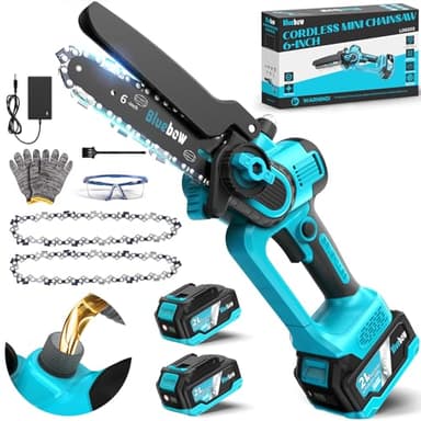 Brushless Mini Chainsaw Cordless - 6 Inch Electric Saw with Oiler System, Chain Saw with 2×4000mAh Batteries Small Chainsaw with Safety Lock for Cutting Trees Trimming Wood Gardening