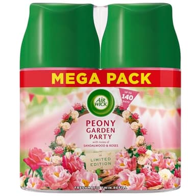 Air Wick Automatic Air Freshener Freshmatic Spray Refills| Odour Neutraliser, Bathroom and Room Air Freshener|Fragrance : Peony Garden Party|2 x 250ml Refills|Lasts Upto 140 days (70 Days per refill)