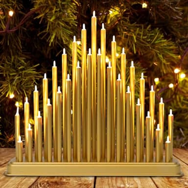 GloBrite Gold Candle Bridge With 33 LED Lights - Battery Operated Christmas Arch for Table Centrepiece, Xmas Window Sill Decorations, Indoor Ornaments & Festive Lights