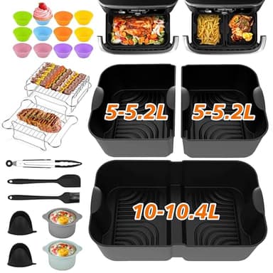 Pietuley 29Pcs Higher Air Fryer Accessories for Ninja Foodi Flexi Drawer 10.4L AF500UK, Reusable Silicone Air Fryer Liners for Cosori Dual Blaze TwinFry 10L / Ninja Megazone Air Fryer Accessories Set