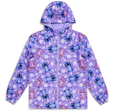 Disney Girls Lilo & Stitch Raincoat – Waterproof Fleece Lined Hooded Rain Jacket with Zip & Pockets - Kids Sizes 5-6 to 11-12 Years – Angel & Stitch Coat for Girls - (6-7 Years)