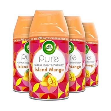 Air Wick Automatic Air Freshener Freshmatic Spray Refills, Island Mango, Pack 4 x 250ml, Natural Essential Oils, Last up to 280 Days, Air freshener