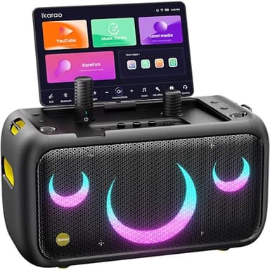 Ikarao Karaoke Machine for Adults with Lyrics Display, Built-in 13.3" Screen, Truly All in One PA System with 2 Wireless Microphone, 460W Bluetooth Speaker for Party, HDMI for TV(Break X1)