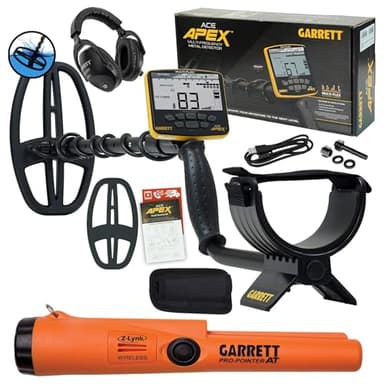 Garrett ACE Apex Metal Detector Bundle – Made in The USA - Multi-Flex Multi-Frequency, Z-Lynk Wireless, Iron Volume, Includes Pro-Pointer at Z-Lynk & Wireless Headphones