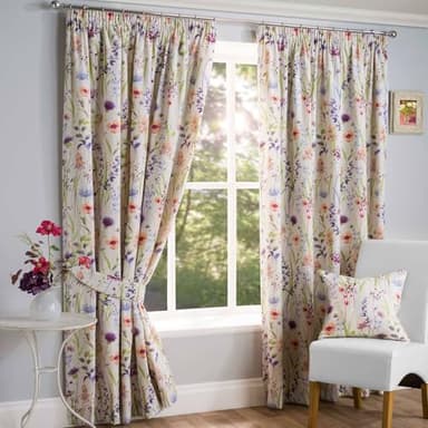 Sundour Hampshire Pencil Pleat Curtains, Half Panama Polycotton, Multi (66 x 90)